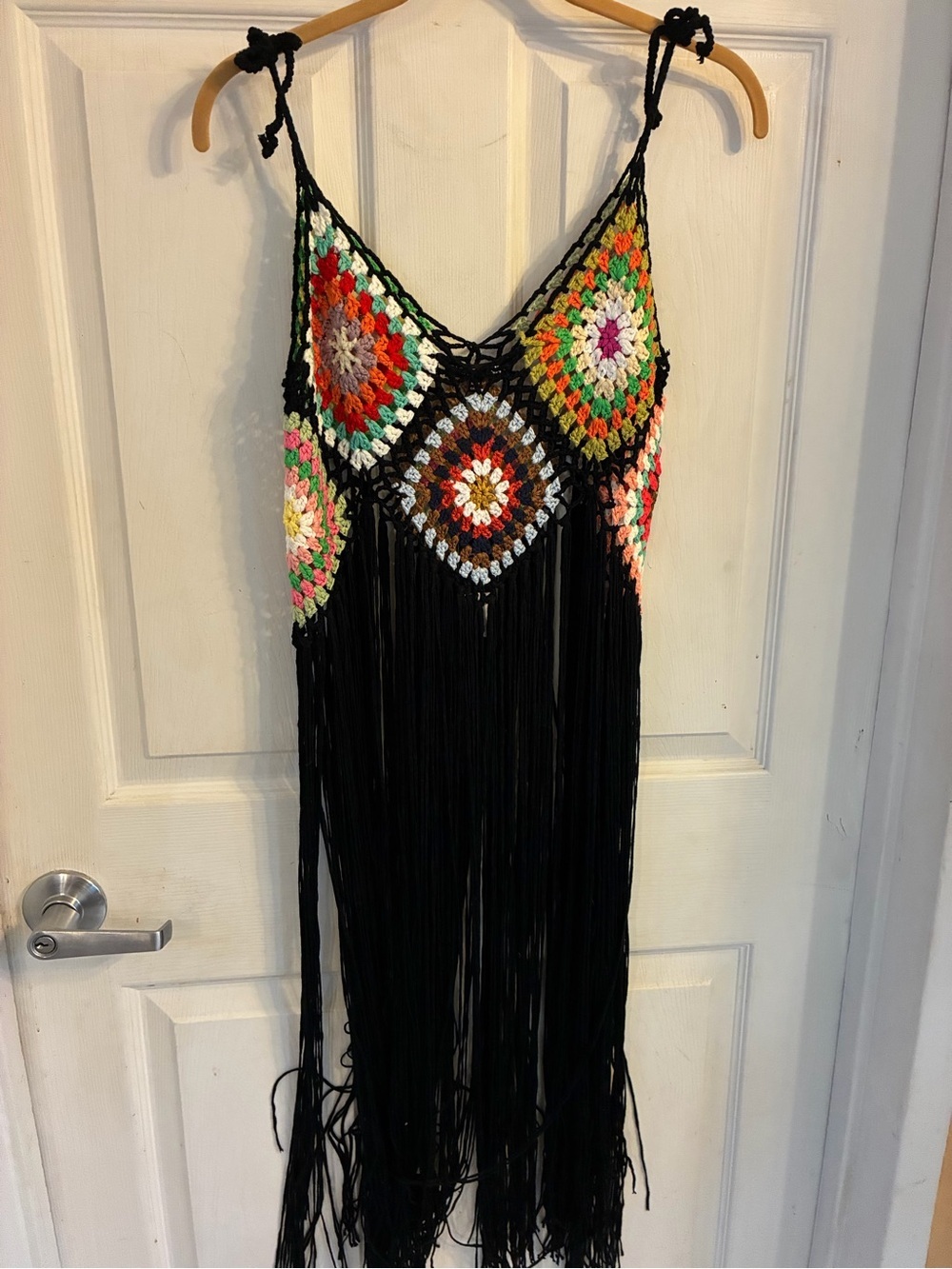 Fashion Nova Camisa Moonlight Crochet Black/combo Bottom Fringe, Size S/M, NWT